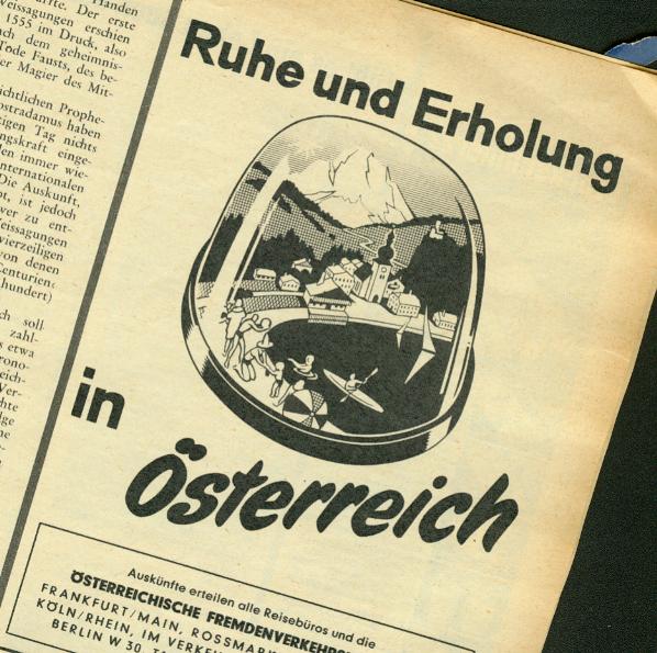Ruhe und Erholung in Österreich. Eine Werbeanzeige aus der Zeitschrift Kristall im Jahr 1962